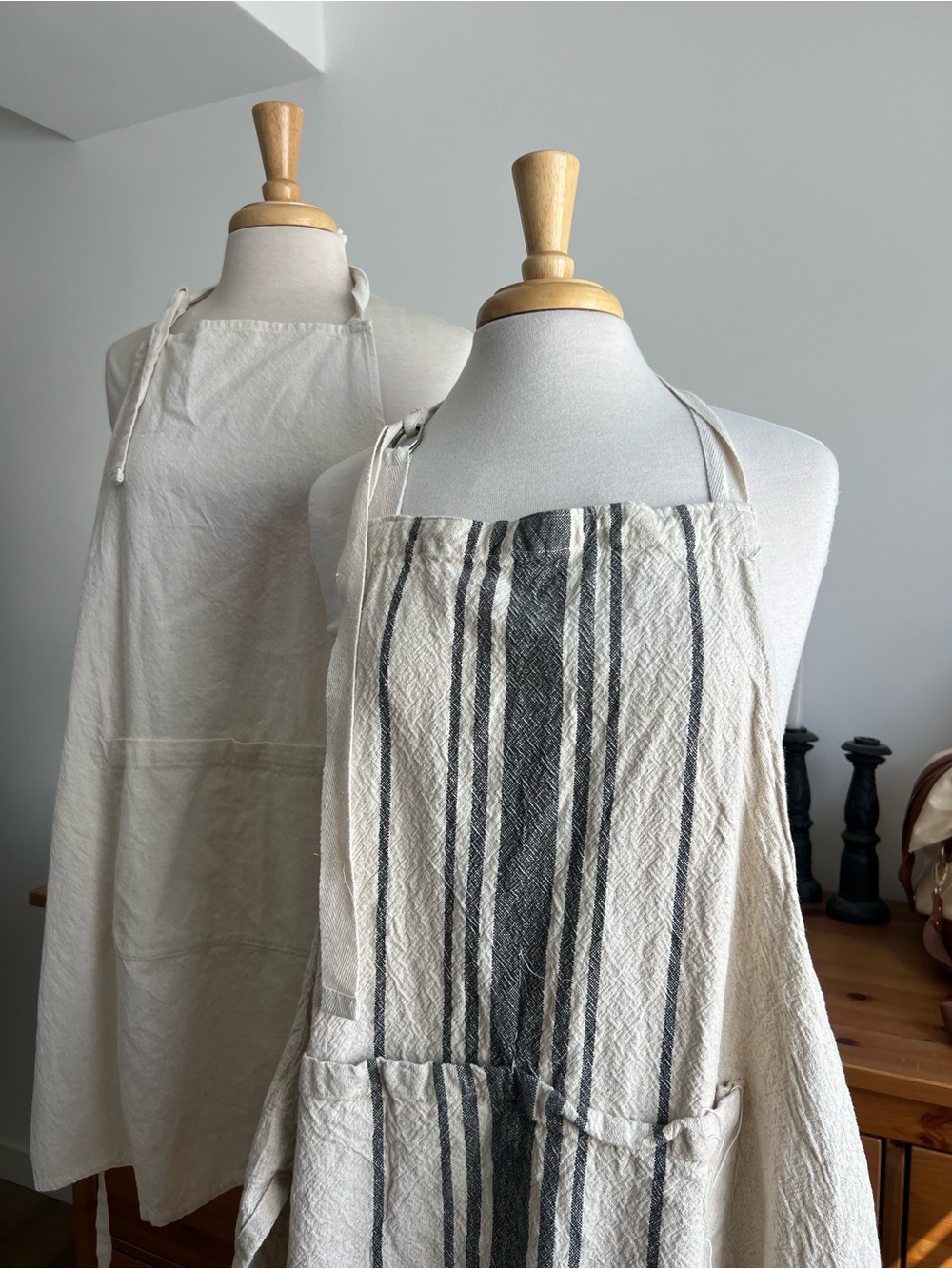 Neutral Linen Aprons - Natural & Striped Set - Picture 3 of 6